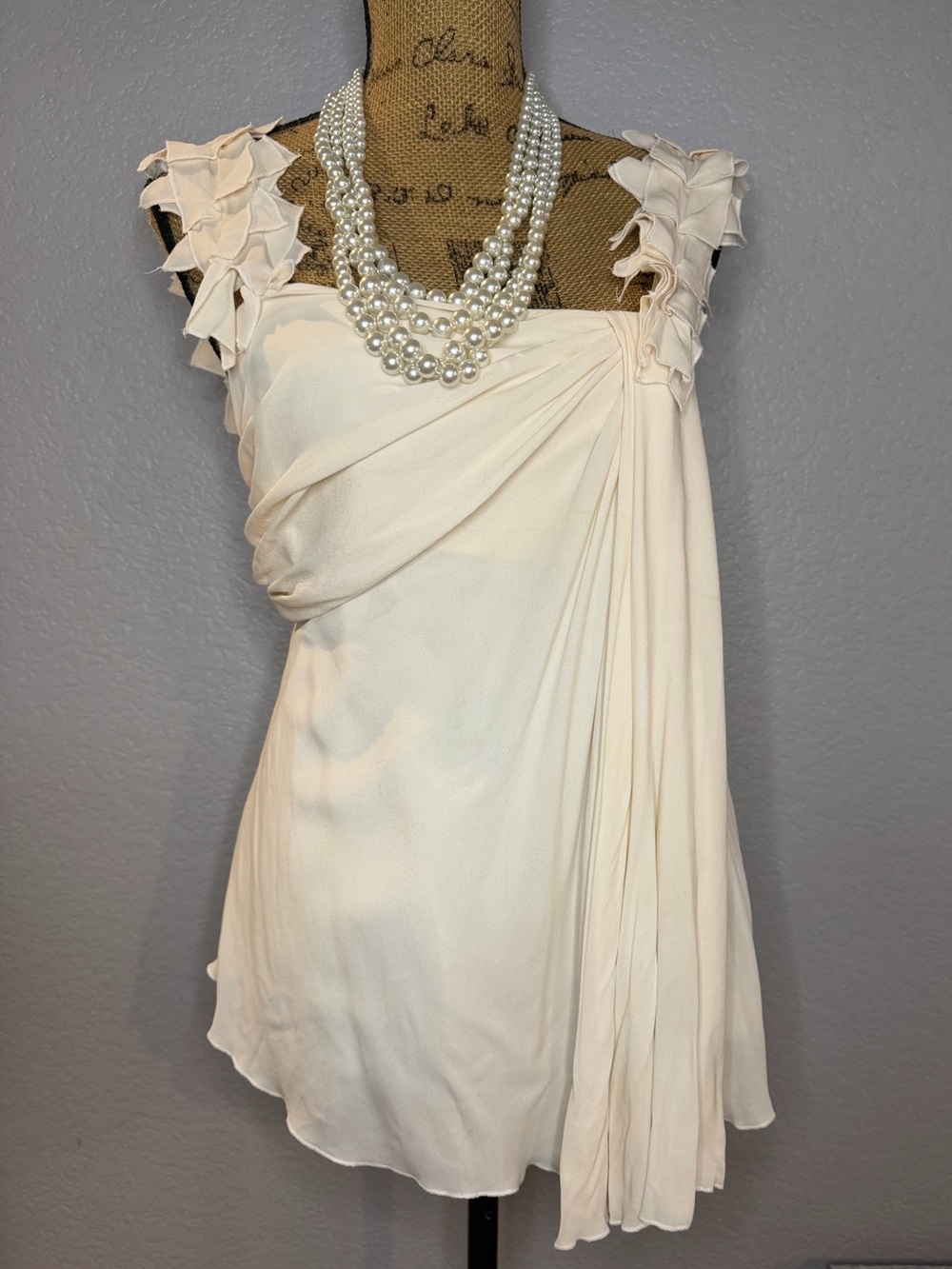 Robert Rodriguez Cream Asymmetric Flowy Romantic Draped Top